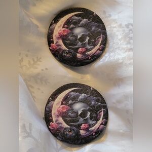 🌲BUY 1 GET 1 FREE 🌲 2pc Skull and Moon Car Coasters with Floral Design